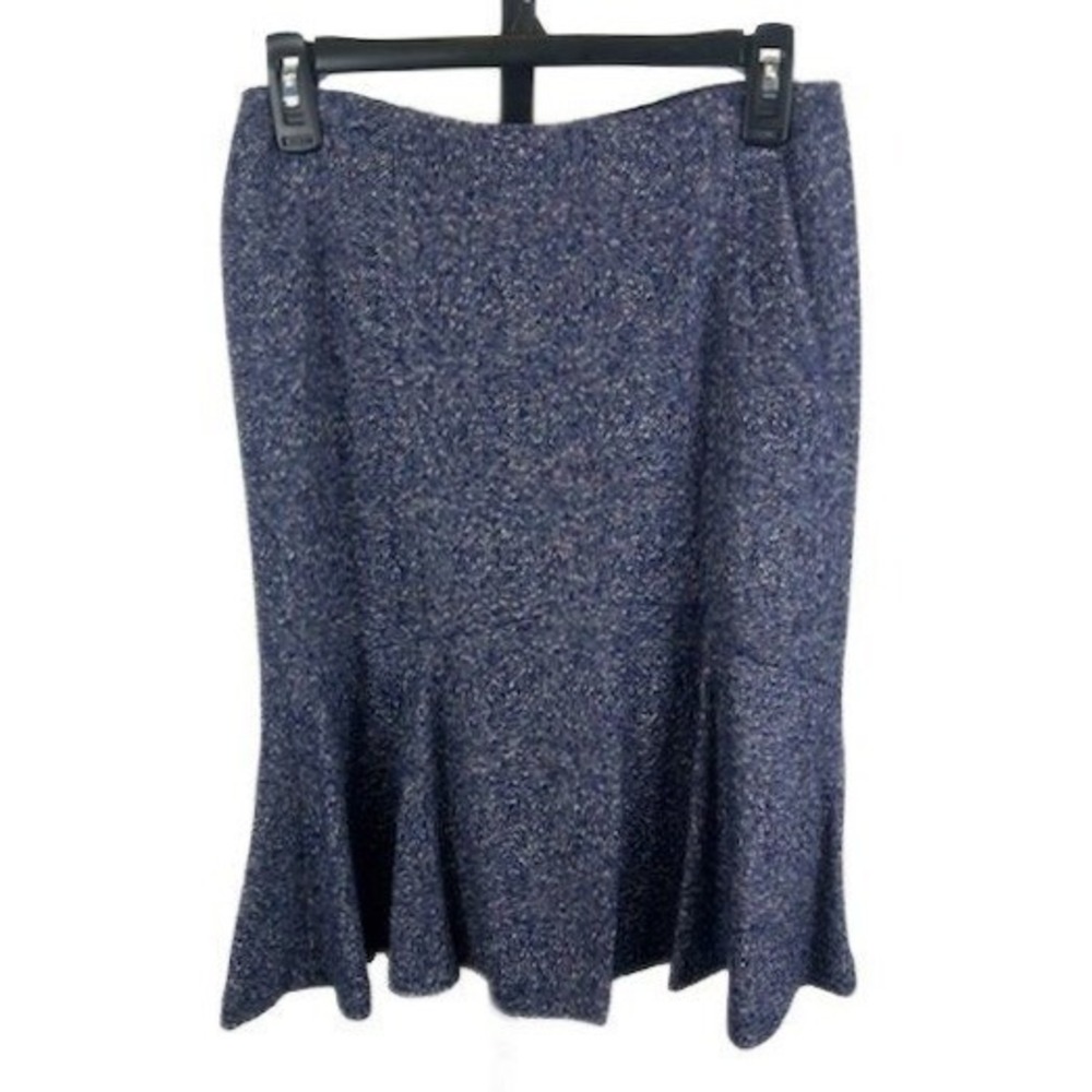 Ann Taylor Tweed Skirt Women's Size 2‎ Blue Flared Hem Chic Work Wear Classic